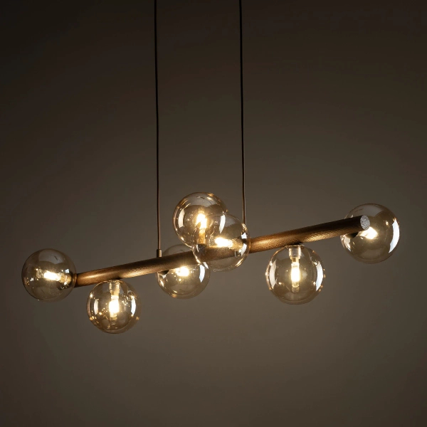 Molekułowa lampa wisząca Estera Wood 11096 na belce bursztynowy brązowy