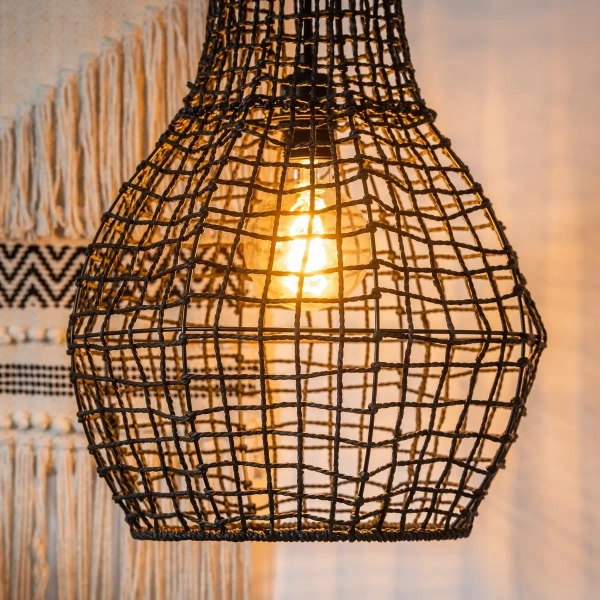 Wisząca lampa boho ALBAN 03438/35/30 Lucide pleciona czarny