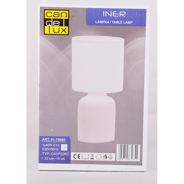 Nocna lampka Iner 41-79855 ceramika z abażurem biała różowa