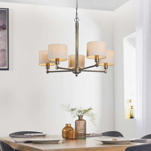 Wielopunktowa lampa wisząca Indara 71345 Endon z abażurkami brąz beżowa