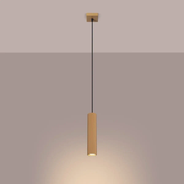 Podłużna lampa wisząca KARBON SL.1554 tubka ryflowana złota