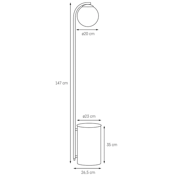 Stojąca LAMPA dekoracyjna BOTANICA 40851105 Kaspa podłogowa OPRAWA metalowa doniczka szklana kula ball czarna
