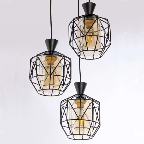 Wisząca lampa loftowa VEN W-5291/3 BK geometryczna druciana czarny miodowy