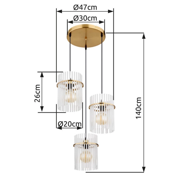 Potrójna lampa wisząca GORLEY 15698-3HRM szklana glamour złota