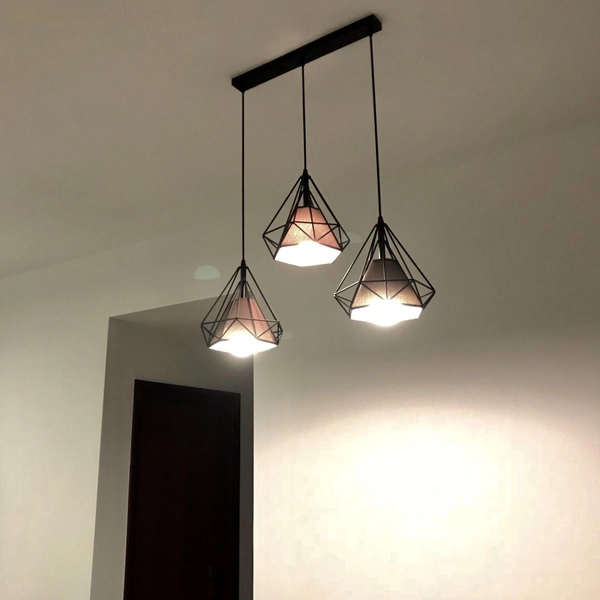 Industrialna lampa wisząca Diamond CHNR3L-E27 Abigali druciana czarna biała