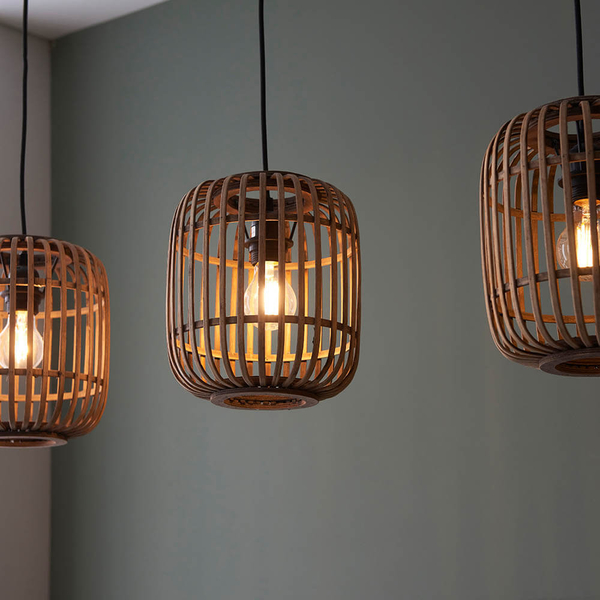 Potrójna wisząca lampa Mathias 101775 bambusowa cage brązowa czarna