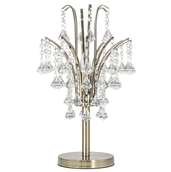 Biurkowa LAMPA stojąca 6246/1D 21QG+TR Elem szklana LAMPKA glamour stołowa z kryształkami mosiądz przezroczysta