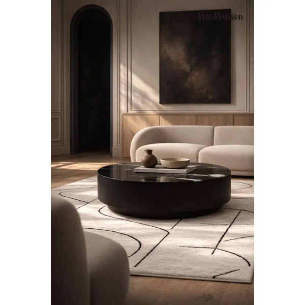 Minimalistyczny stolik kawowy LAGO MM001501100419 czarny drewno żywica 100cm