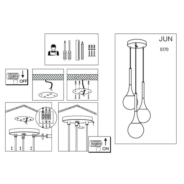 Potrójna lampa zwisająca Jun 5170 kaskadowa kulki łezki do pokoju czarny
