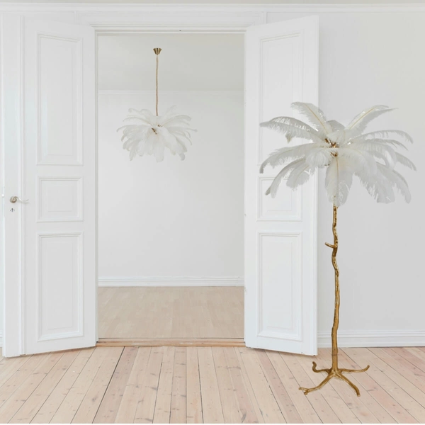 Wisząca lampa pióra EMU ST-DN127 white do salonu biały złoty