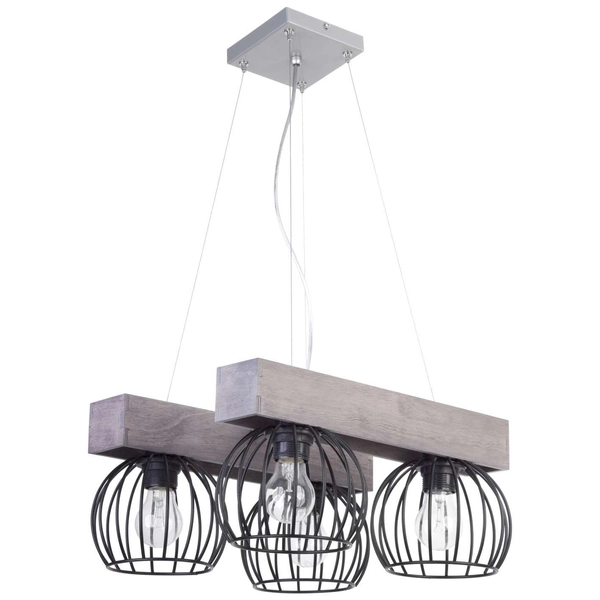 LAMPA wisząca MILAN 31576 Sigma metalowa OPRAWA druciany ZWIS klatki na belkach drewno brązowe