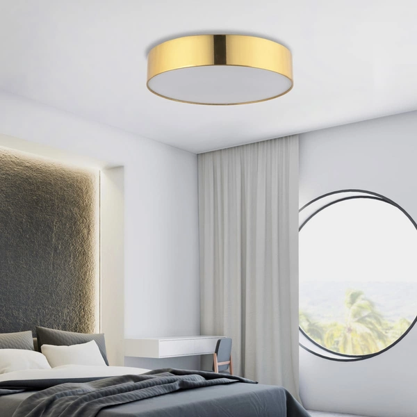 Salonowy plafon glamour Rondo 4843 TK Lighting tkaninowy abażur złoty