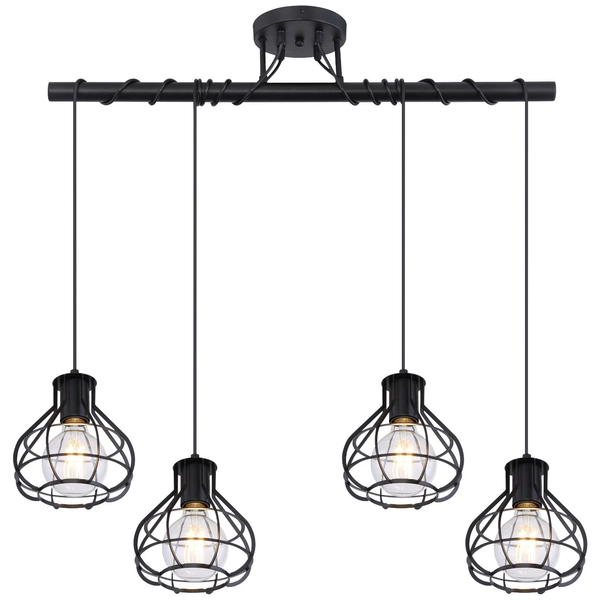 Wisząca LAMPA industrialna CLASTRA 15388-4D Globo druciana OPRAWA metalowy ZWIS na listwie czarny