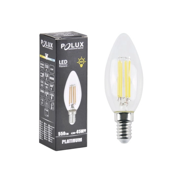 Świecznikowa żarówka 316509 Polux B35 E14 płomykowa LED 4,5W 550lm 230V biała neutralna