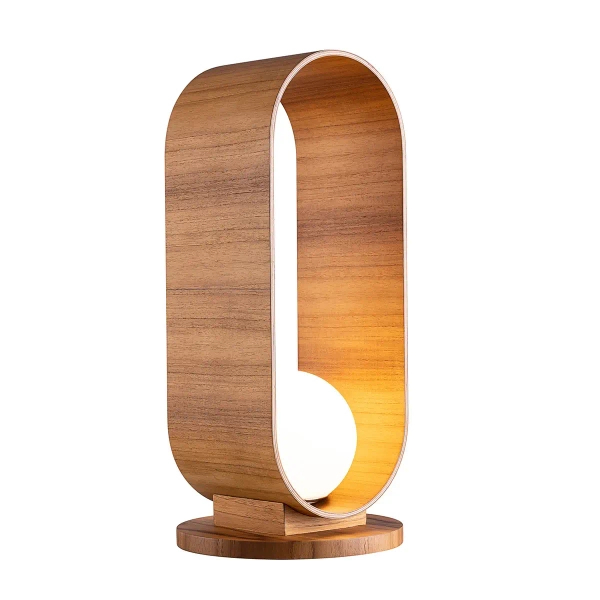 Owalna lampa stołowa Sfera QN-SFERA-TL-L-TEAK kula na komodę brązowy biały