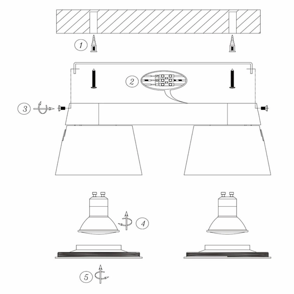 2-punktowa lampa sufitowa Trigono czarne reflektory do holu