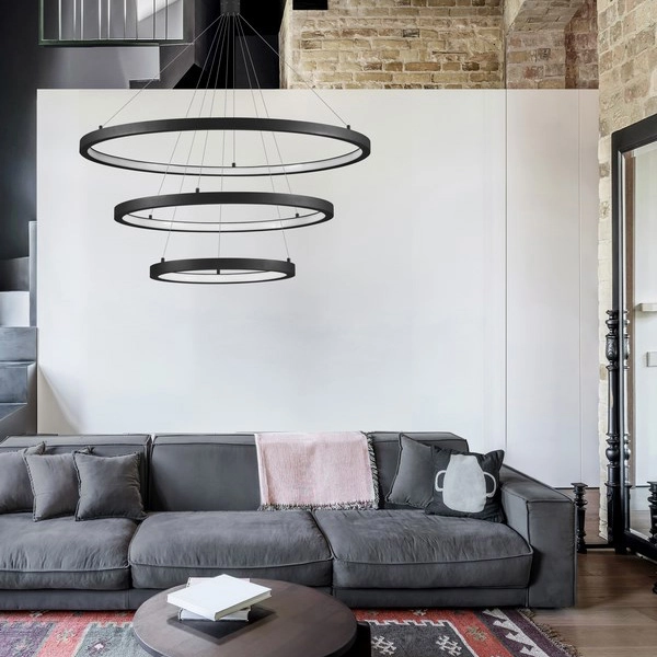 LAMPA wisząca IRUN LE41410 Luces Exclusivas okrąga OPRAWA metalowy ZWIS LED 108W 3000K pierścienie rings czarne