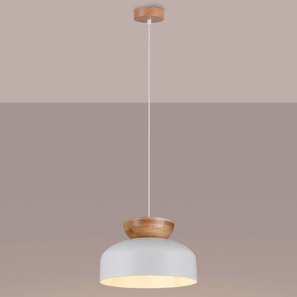 Wisząca lampa nad stół Marion SL.1350 kopuła kuchenna drewniana biała