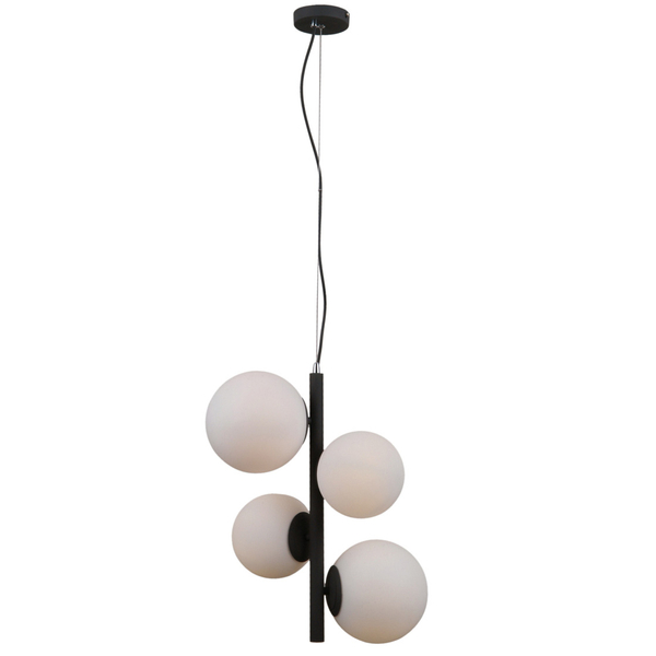 Modernistyczna LAMPA wisząca RIGA PND-44213-4A-SBL Italux metalowa OPRAWA szklane kule zwis czarny