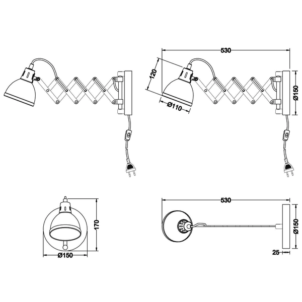 Nożycowy kinkiet Scissor R20321078 RL Light regulowana harmonijka metalowa beton