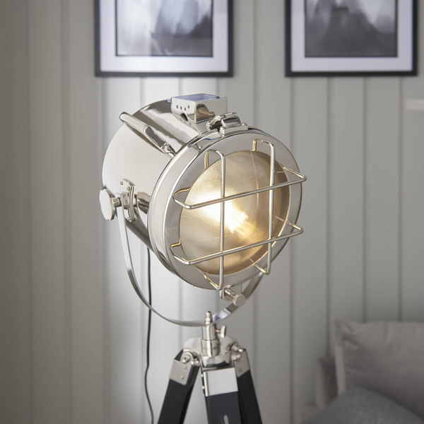 Industrialna lampa podłogowa Nautical EH-NAUTICAL-FL Endon statyw nikiel czarny