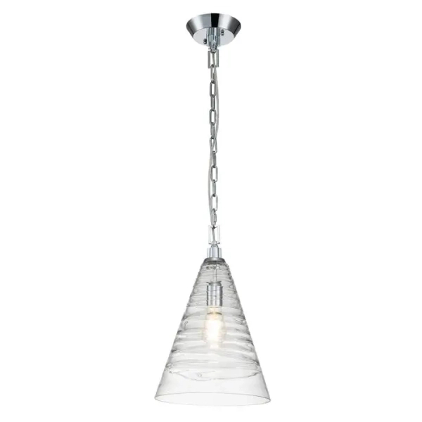 Łańcuchowa lampa wisząca Elmore QN-ELMORE-P-PC szklany stożek chrom