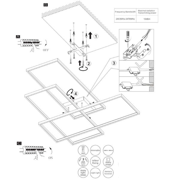 Geometryczna LAMPA sufitowa GABRIEL 67227-100B Globo metalowa OPRAWA plafon LED 100W 3000K - 6000K prostokątne czarne białe