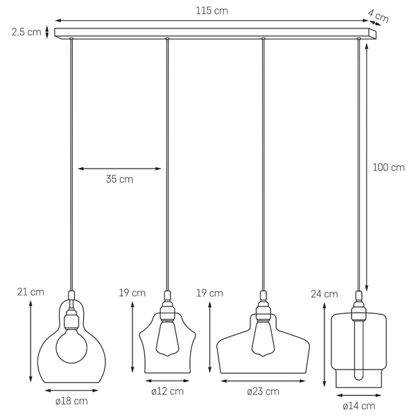 LAMPA wisząca LONGIS 10523409 Kaspa metalowa OPRAWA listwa ZWIS szklany przezroczysty