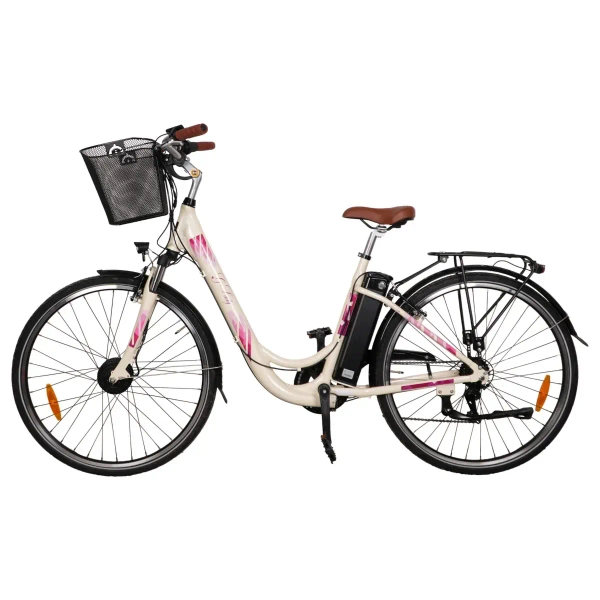 Rower elektryczny z koszykiem Goldbike 326942 28" do 80 km 42V / 2A różowy
