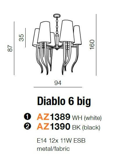 Sypialniany żyrandol Diablo nad łóżko lampa biała chrom