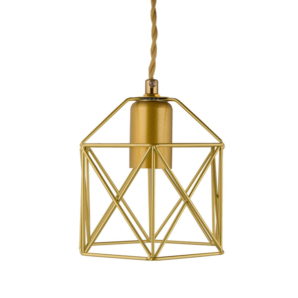 Druciana lampa wisząca Gold Cage ABIGALI-PLA-E27 do jadalni klatka złota