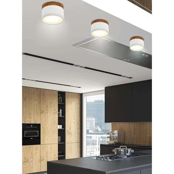 Skandynawska lampa sufitowa 2273648 LED 9W 4000K downlight biały drewniana