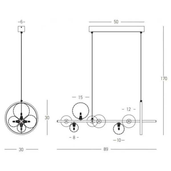 Modernistyczna wisząca lampa 22063 LED 14W 3000K kule ring czarny