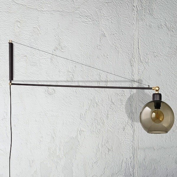 Kinkiet LAMPA ścienna CRANE 9374 Nowodvorski industrialna OPRAWA na wysięgniku szklana kula ball loft przydymiona