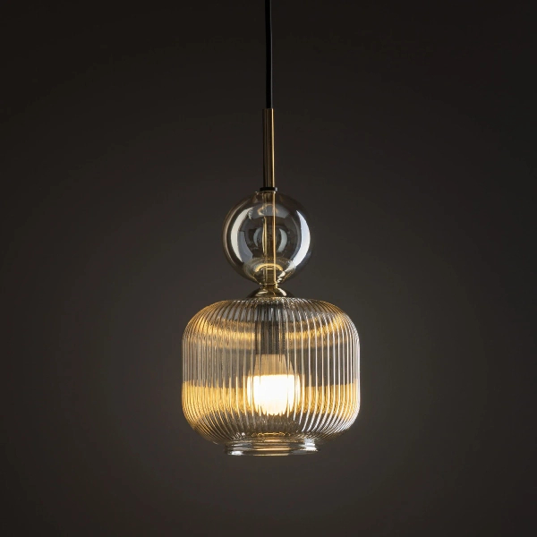 Ryflowana wisząca lampa Sophia Cognac 11038 szklana kula koniak