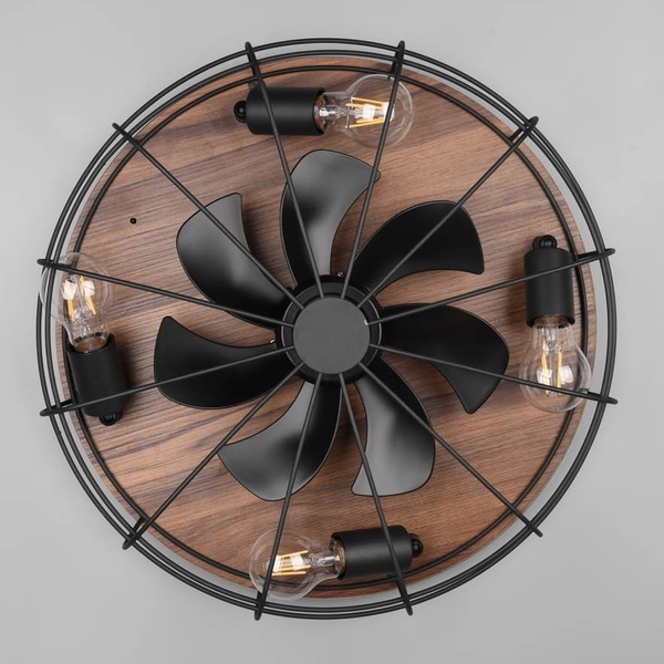 Plafon z wentylatorem VULKOR DL032-61105 RL Light loft druciak drewniany czarny