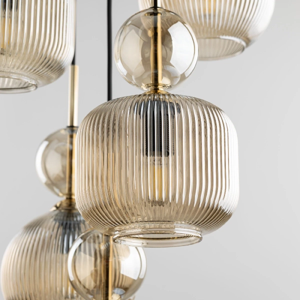 Szklany żyrandol nad stół Sophia Cognac 11043 ryflowany bursztynowy