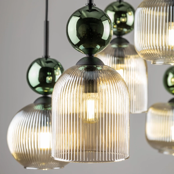Glamour lampa zwisająca Sophia Green 11150 klosze żebrowane zielony