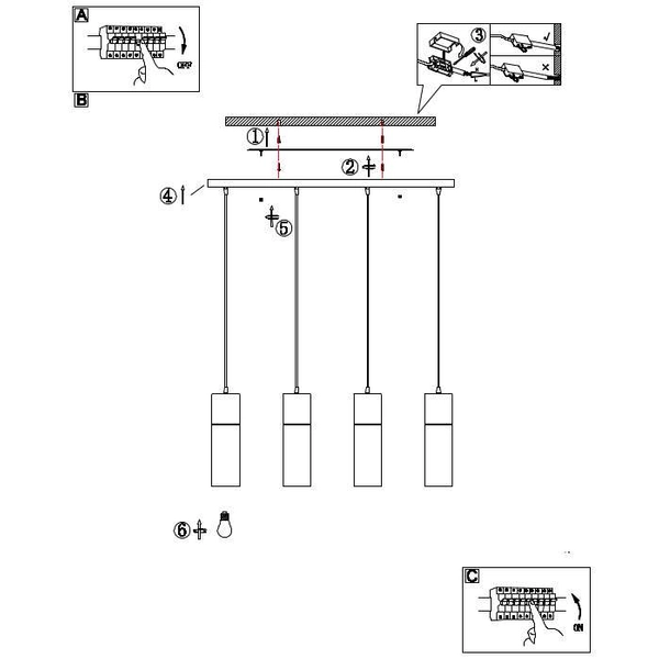 Wisząca LAMPA loft ANNIKA 21000-4HM Globo szklana OPRAWA tuby ZWIS na listwie mosiężny bursztynowy