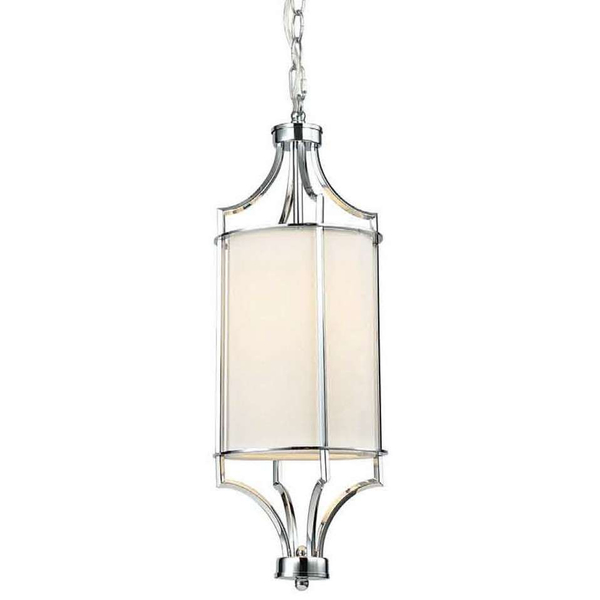 LAMPA klasyczna Lunga Cromo Orlicki Design wisząca OPRAWA abażurowa tuba ZWIS na łańcuchu kremowy chrom