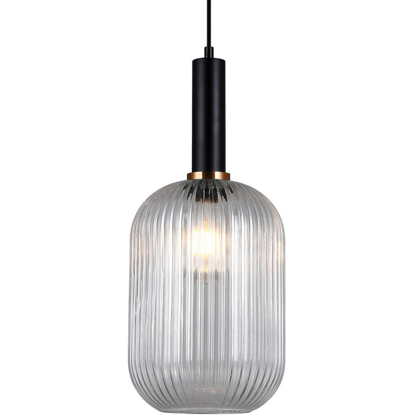 LAMPA wisząca ANTIOLA PND-5588-1L-BK+CL Italux szklana OPRAWA plisowany ZWIS loftowy czarny przezroczysty