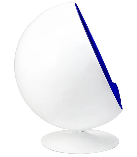 Salonowy fotel stojący Ball z niebieską poduszką biały