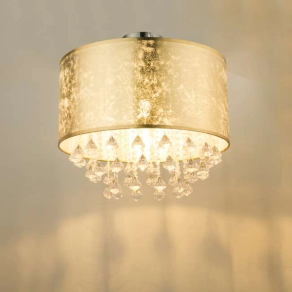 Plafon LAMPA sufitowa AMY 15187D3 Globo okrągła OPRAWA abażurowa z kryształkami glamour crystal złota przezroczysta