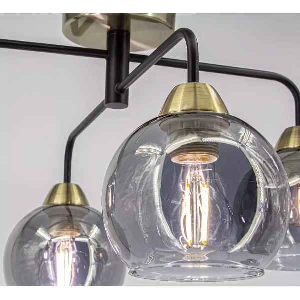Szklana lampa sufitowa 2213/4 BL 21QG retro czarna mosiądz
