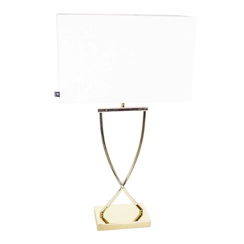 Gabinetowa lampa stołowa Omega metalowa biała złota stojąca