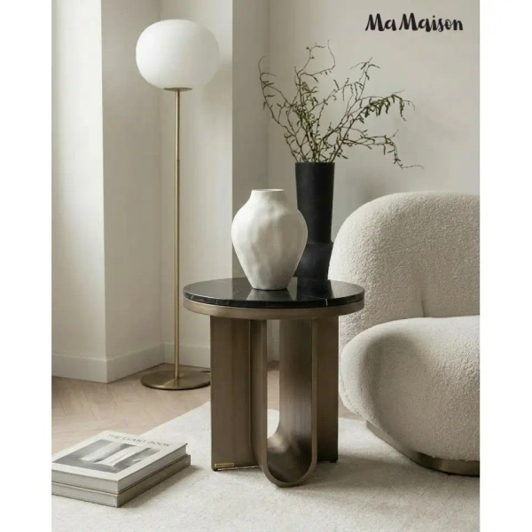 Okrągły stolik kawowy HARPER MM001501100389 czarny złoty dekor marmuru 55cm