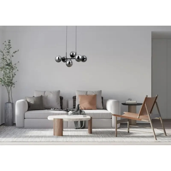 Salonowa lampa wisząca Molite PND-1098-6-BK szklana przydymiona czarna