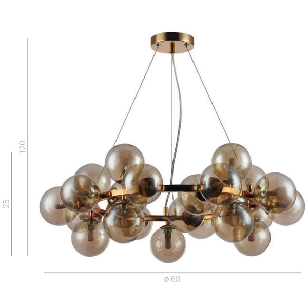 Lampa wisząca CABELLA PND-5252-25-GD-CGN Italux kule bubbles cumulus złote koniak