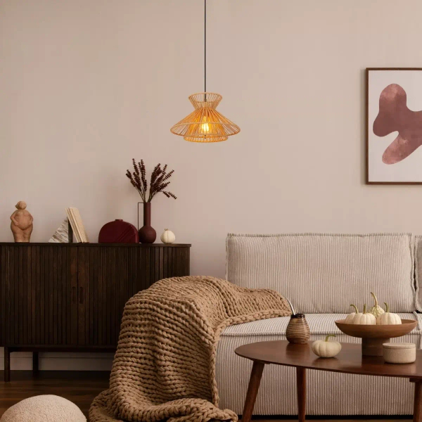 Ekologiczna lampa zwis TASMAN 10420/32/72 Lucide do salonu beżowa mosiądz