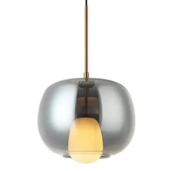 Szklana zwisająca lampa 22058 kula do jadalni przydymiona złota